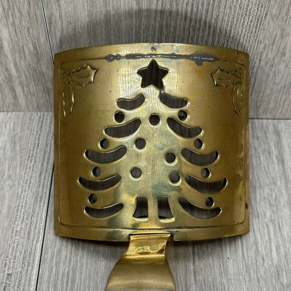 Vintage Pair Metal Brass Tree Christmas Stocking Hanger Hook Holiday Decor Gold - Picture 7 of 11